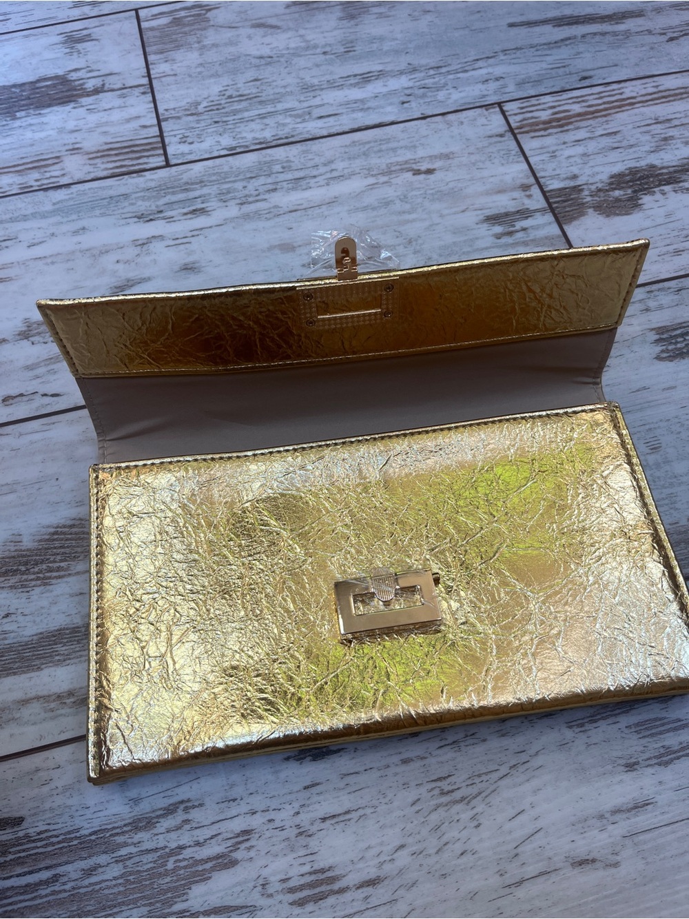 Huralona Wrinkled Gold Metallic Clutch Purse Crossbody Evening Bag 3 Pocket - Picture 8 of 16